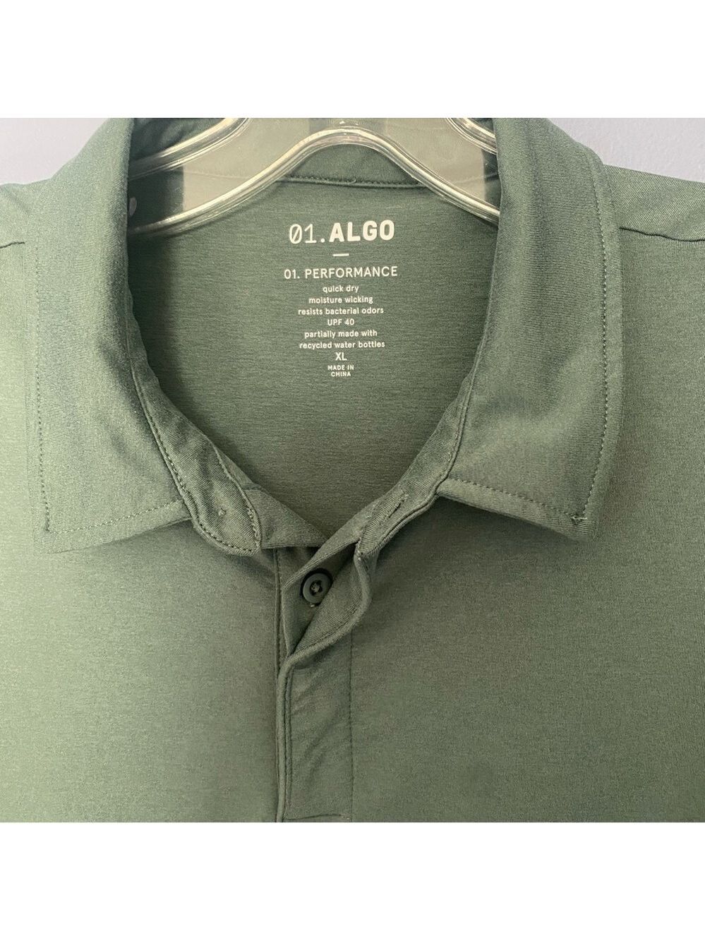 01.Algo Men’s Olive Green Performance Polo Shirt UPF 40 Golf Outdoor XL - Picture 2 of 5